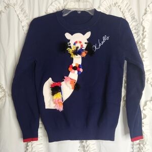 Oh Hello Camel Appliqué Pom Pom sweater Sz Small Navy Blue Red